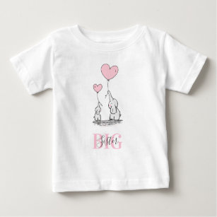 T-shirt Pour Bébé GRANDE SOEUR Personnalisée Elephant rose gris