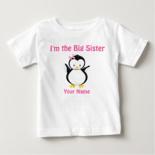 T-shirt Pour Bébé Grande Soeur Pingouin Rose Personnalisé T Chemise