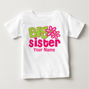 T-shirt Pour Bébé Grande Soeur Rose Vert Personnalisé T Chemise