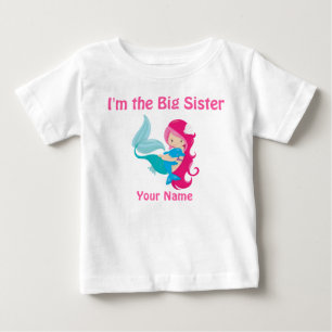 T-shirt Pour Bébé Grande Soeur Sirène Rose Chemise Personnalisée