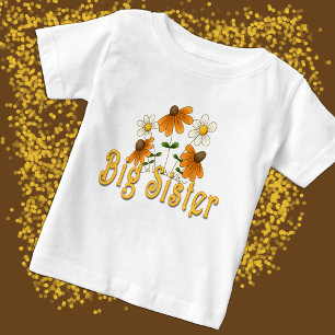 T-shirt Pour Bébé Grandes Soeurs Whimsical Orange White Flowers