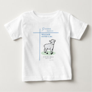 T-shirt Pour Bébé Grandson Baptême Agneau Bleu Personnalisé