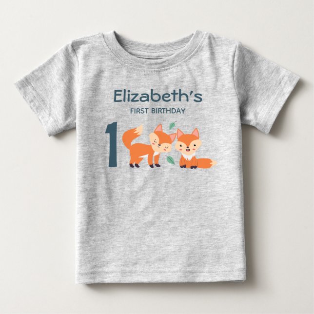 T-shirt Pour Bébé Graphique de renards orange mignon Dessin premier  (Devant)