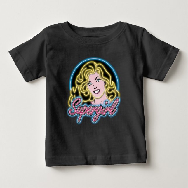 T-shirt Pour Bébé Graphique des lumières de Neon Retro Supergirl (Devant)