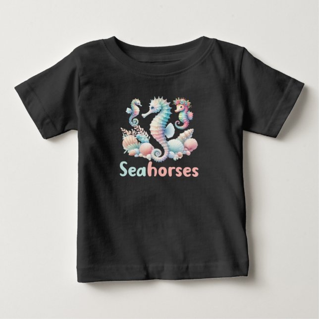 T-shirt Pour Bébé Graphiques de hippocampes, créatures océaniques (Devant)