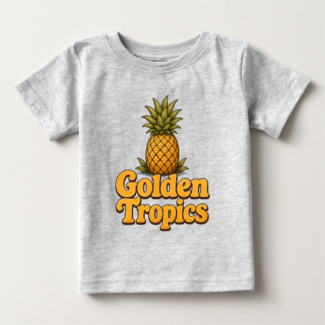 T-shirt Pour Bébé Graphiques Rétro Ananas Tropiques Dorés (Devant)
