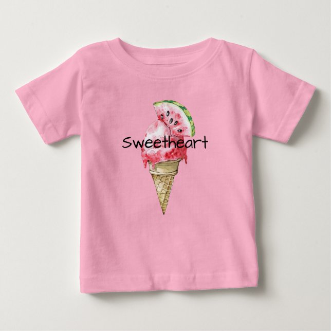 T-shirt Pour Bébé Green Red Watermelon Ice Cream Cone Sweetheart (Devant)