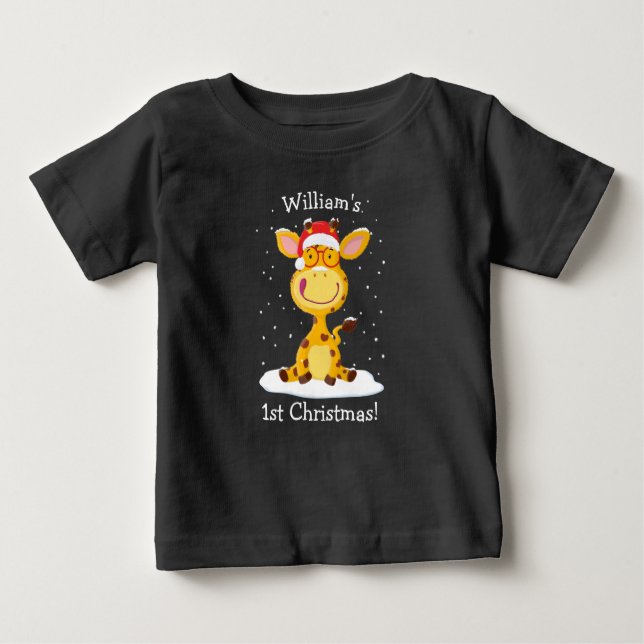 T-shirt Pour Bébé Gregor personnalisé La Girafe Premier Noël (Devant)