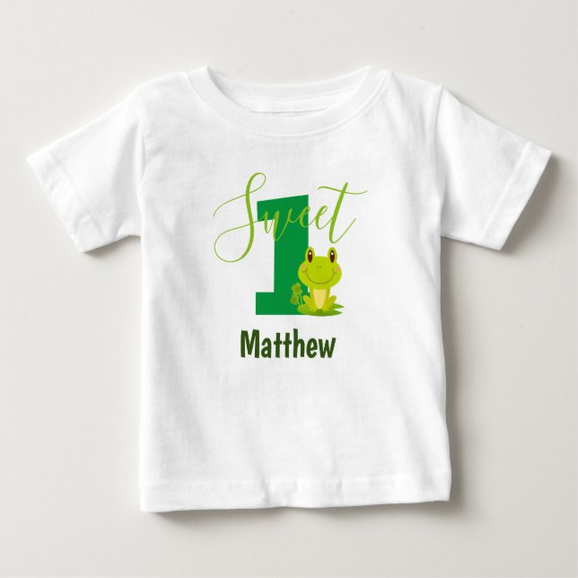 T-shirt Pour Bébé Grenouille 1er anniversaire Personnalisé Monogramm (Devant)