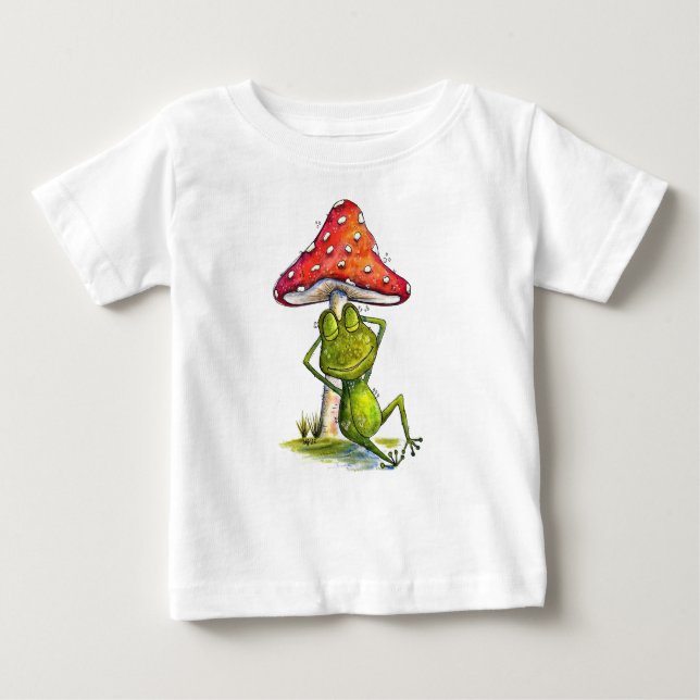 T-shirt Pour Bébé Grenouille à couchage lunaire sous un champignon (Devant)
