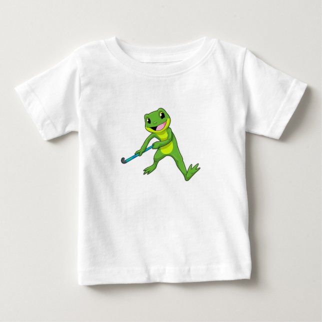 T-shirt Pour Bébé Grenouille à Hockey avec chauve-souris de hockey (Devant)