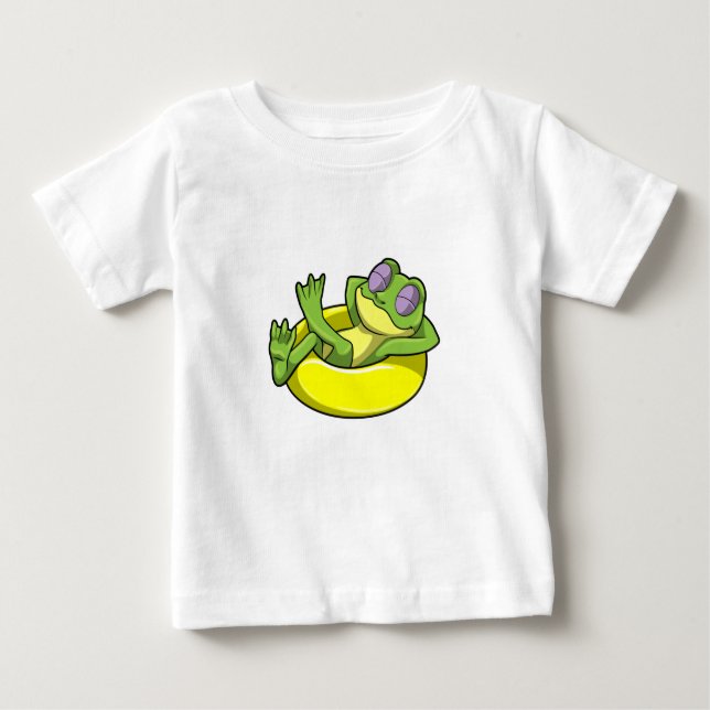 T-shirt Pour Bébé Grenouille à la natation avec anneau de natation (Devant)