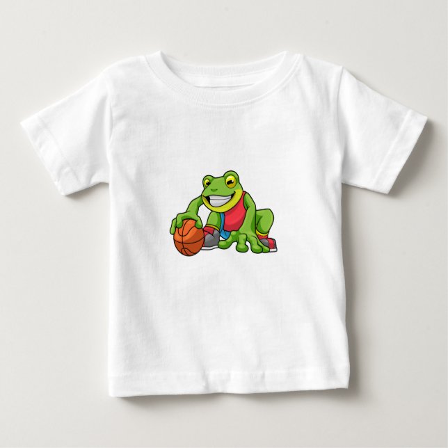 T-shirt Pour Bébé Grenouille aux sports avec basket-ball (Devant)