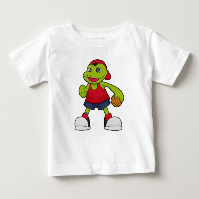 T-shirt Pour Bébé Grenouille comme joueur de basket-ball avec basket (Devant)
