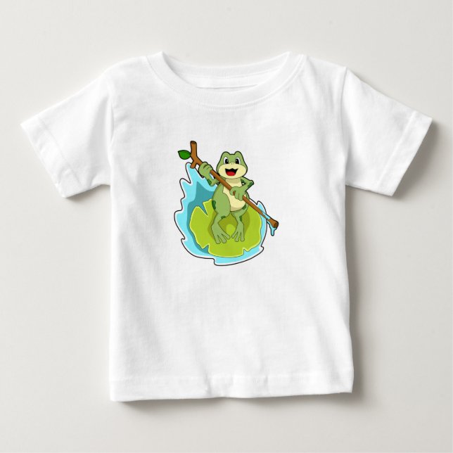 T-shirt Pour Bébé Grenouille comme randonneur avec bâton (Devant)