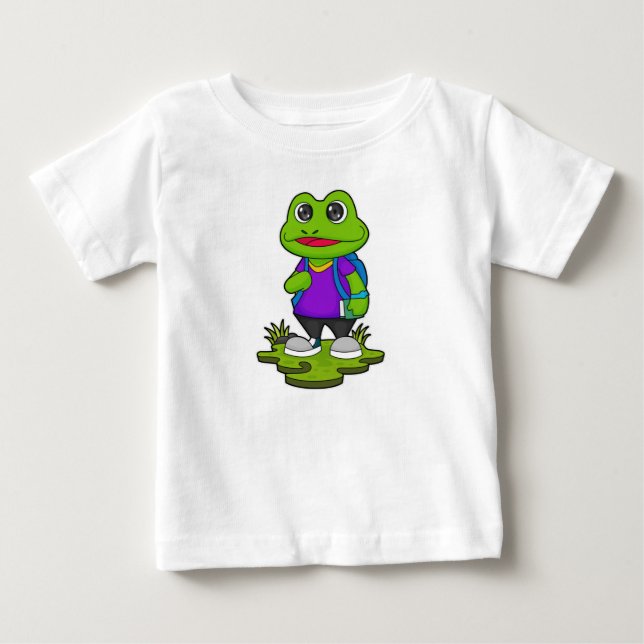 T-shirt Pour Bébé Grenouille comme randonneur avec sac à dos (Devant)
