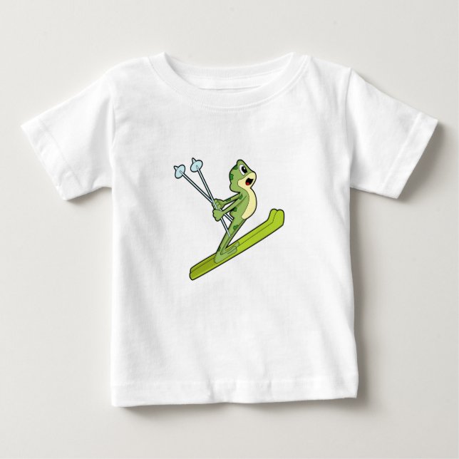 T-shirt Pour Bébé Grenouille comme sauteur de ski avec Ski.PNG (Devant)