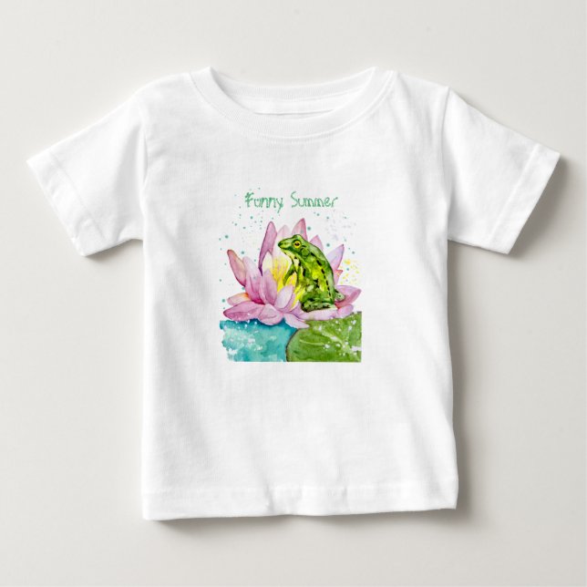 T-shirt Pour Bébé Grenouille drôle sur un lotus (Devant)