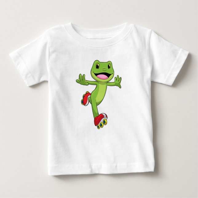 T-shirt Pour Bébé Grenouille en Patinage en ligne avec Roller skates (Devant)