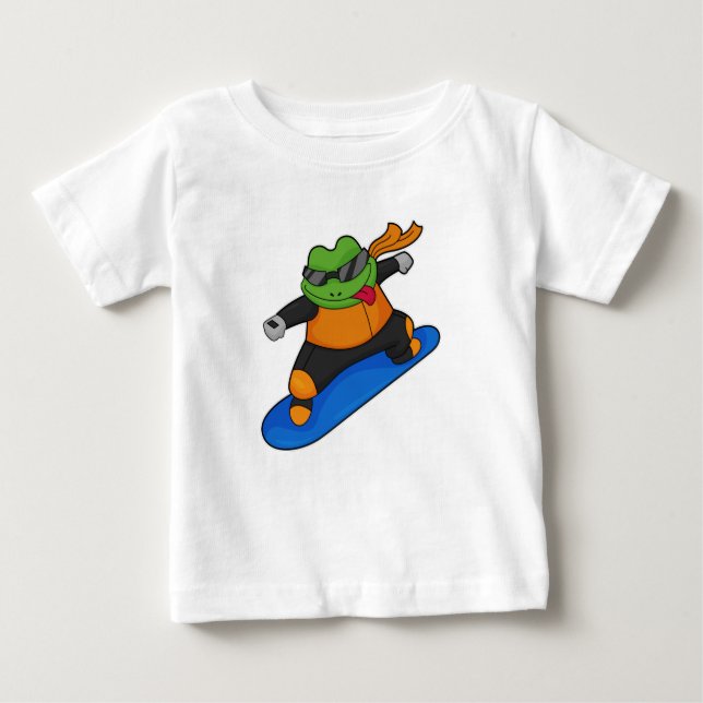 T-shirt Pour Bébé Grenouille en snowobarder avec snowboard (Devant)
