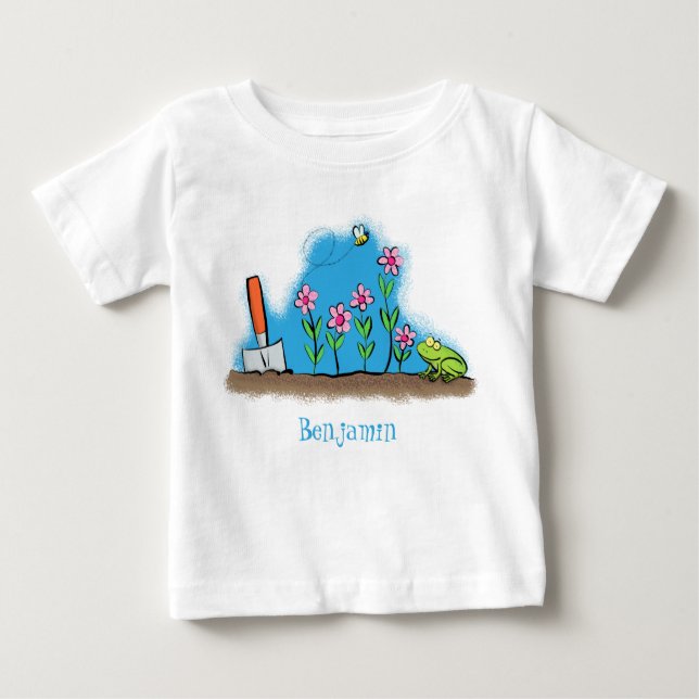 T-shirt Pour Bébé Grenouille mignonne et abeille dans le jardin dess (Devant)
