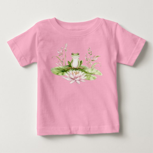 T-shirt Pour Bébé Grenouille verte aquarelle  (Devant)