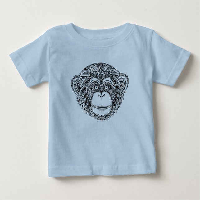 T-shirt Pour Bébé Griffonnage d'Illustartion de singe (Devant)