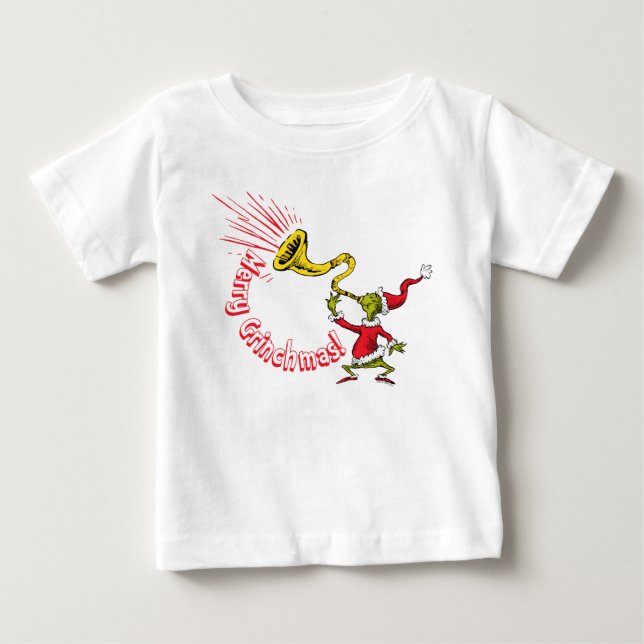 T-shirt Pour Bébé Grinch Blowing the Merry Grinchmas Horn (Devant)