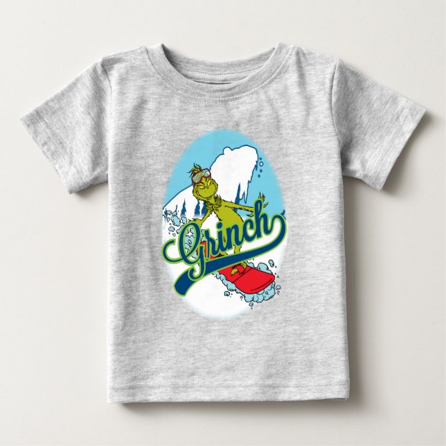 T-shirt Pour Bébé Grinch en snowboard (Devant)
