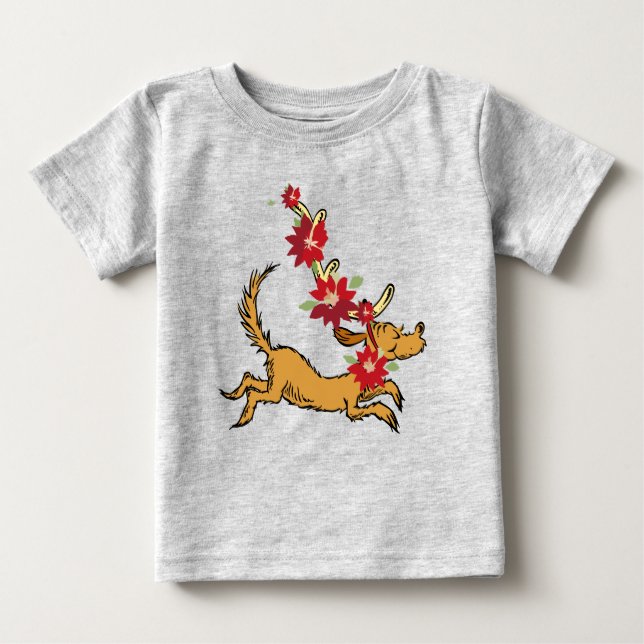 T-shirt Pour Bébé Grinch | Max Pointsettia de Noël (Devant)