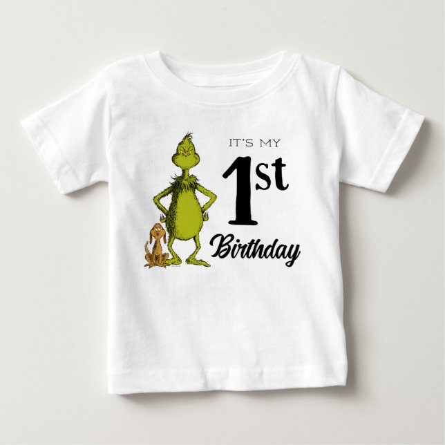 T-shirt Pour Bébé Grinch Tableau Premier Anniversaire (Devant)