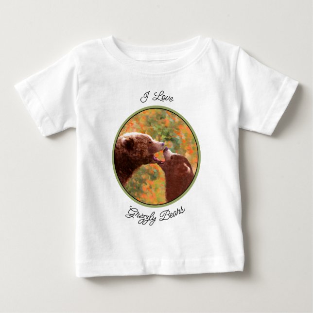 T-shirt Pour Bébé Grizzly Bear Maman et Cub Peinture de la faune Art (Devant)
