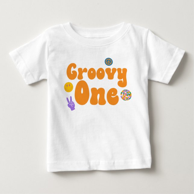 T-shirt Pour Bébé Groovy One Retro 70's 1er Anniversaire Orange  (Devant)