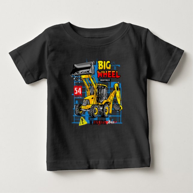 T-shirt Pour Bébé Grosse roue Excavateur de backhoe Équipement lourd (Devant)