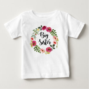 T-shirt Pour Bébé Grosse soeur bordeaux floral