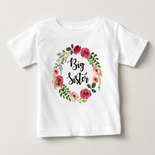 T-shirt Pour Bébé Grosse soeur bordeaux floral (Devant)