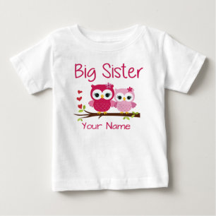 T-shirt Pour Bébé Grosse Soeur Chouette Rose Personnalisée T Chemise