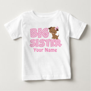 T-shirt Pour Bébé Grosse Soeur rose Chiot Personnalisé T Chemise