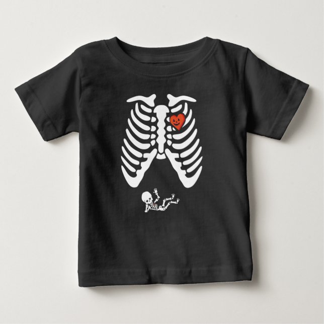 T-shirt Pour Bébé Grossesse squelette éffrayant Halloween bébé citro (Devant)