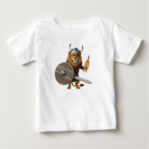 T-shirt Pour Bébé Guerrier Lion Viking Drôle avec Bouclier et Poulet