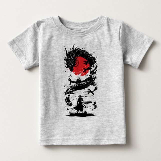 T-shirt Pour Bébé Guerrier samouraï et combat de dragon (Devant)
