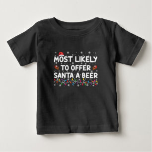 T-shirt Pour Bébé Guirlande de Noël pour offrir une bière au Père No