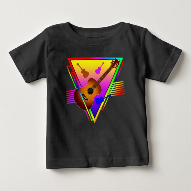 T-shirt Pour Bébé Guitare Colorée Rétro (Devant)