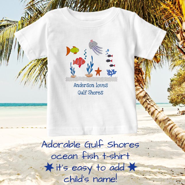 T-shirt Pour Bébé Gulf Shores, AL Fun Ocean Fish with Child's Name (Créateur téléchargé)