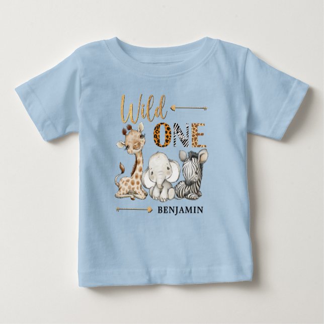 T-shirt Pour Bébé Gungle Wild One Baby Animaux 1er Anniversaire (Devant)