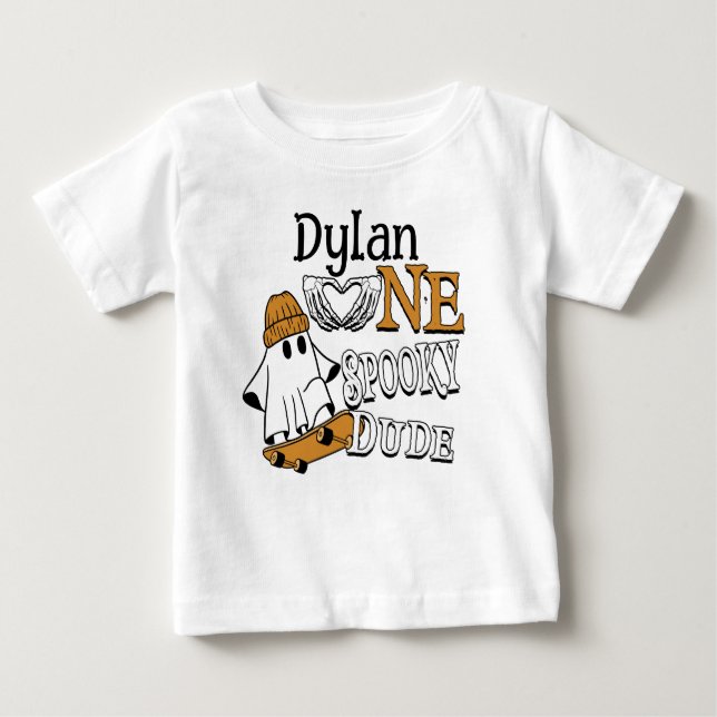 T-shirt Pour Bébé Halloween Blanc Un Mec Fantôme 1er Anniversaire (Devant)