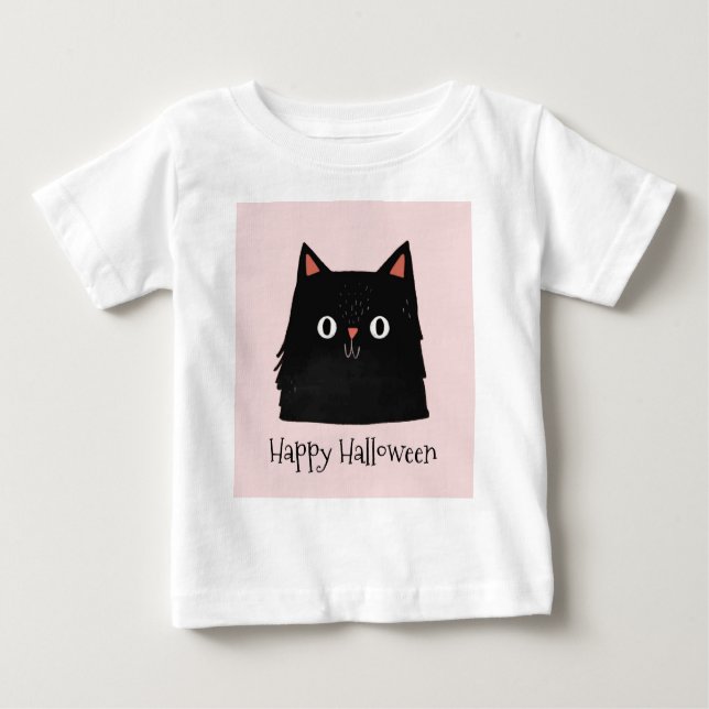 T-shirt Pour Bébé Halloween Chat Noir Cute Witch (Devant)