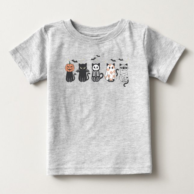 T-shirt Pour Bébé Halloween Chats noirs Éffrayant mignonne drôle (Devant)