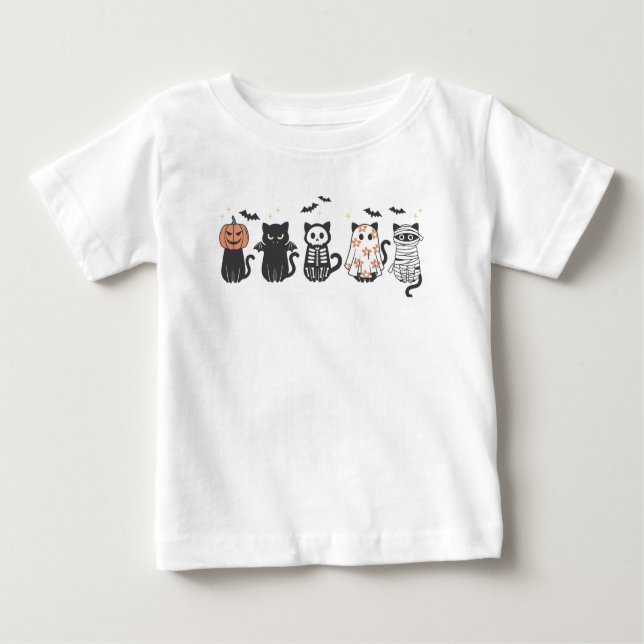 T-shirt Pour Bébé Halloween Chats noirs Éffrayant mignonne drôle (Devant)