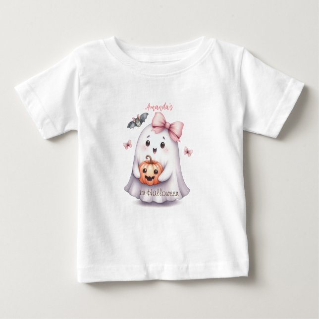 T-shirt Pour Bébé Halloween Citrouille Fantôme Cute Bat (Devant)